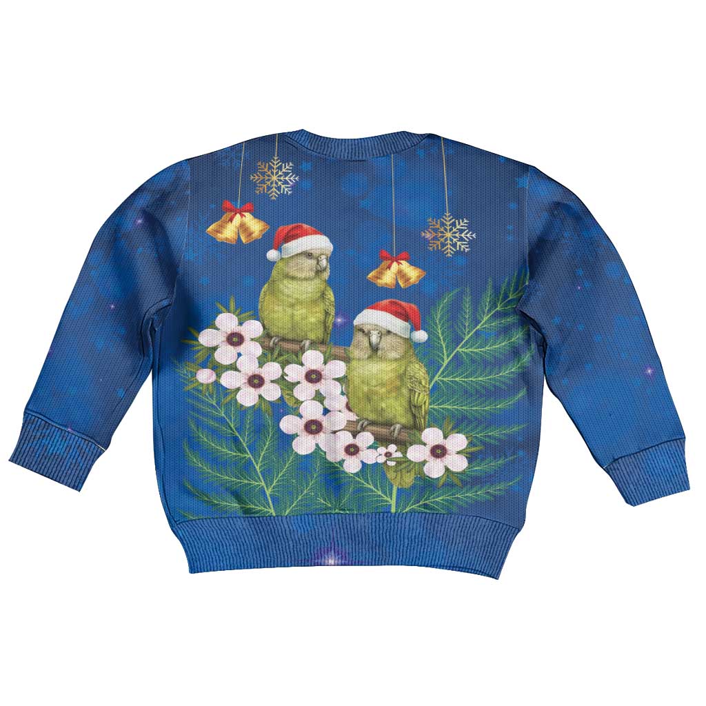 New Zealand Kakapo Christmas Kid Ugly Christmas Sweater Owl Parrot Santa Sliver Fern Manuka - Blue - Aussie Hoodie