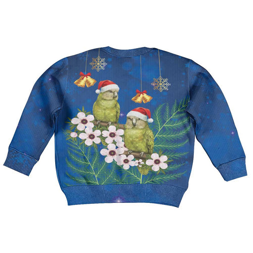 New Zealand Kakapo Christmas Kid Ugly Christmas Sweater Owl Parrot Santa Sliver Fern Manuka - Blue - Aussie Hoodie