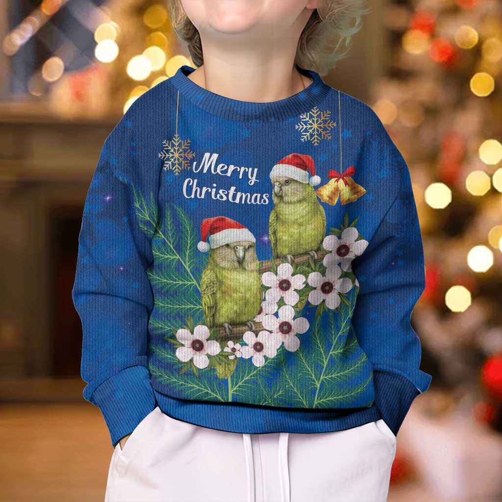 New Zealand Kakapo Christmas Kid Ugly Christmas Sweater Owl Parrot Santa Sliver Fern Manuka - Blue - Aussie Hoodie