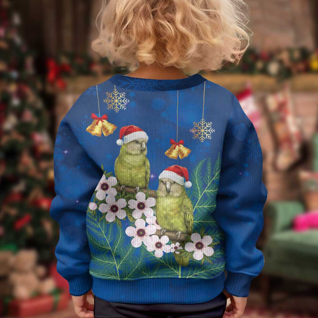 New Zealand Kakapo Christmas Kid Ugly Christmas Sweater Owl Parrot Santa Sliver Fern Manuka - Blue - Aussie Hoodie