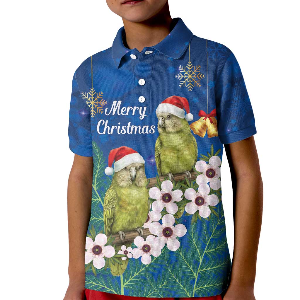 New Zealand Kakapo Christmas Kid Polo Shirt Owl Parrot Santa Sliver Fern Manuka - Blue - Aussie Hoodie