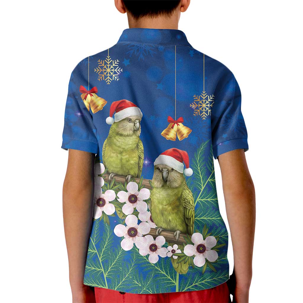 New Zealand Kakapo Christmas Kid Polo Shirt Owl Parrot Santa Sliver Fern Manuka - Blue - Aussie Hoodie