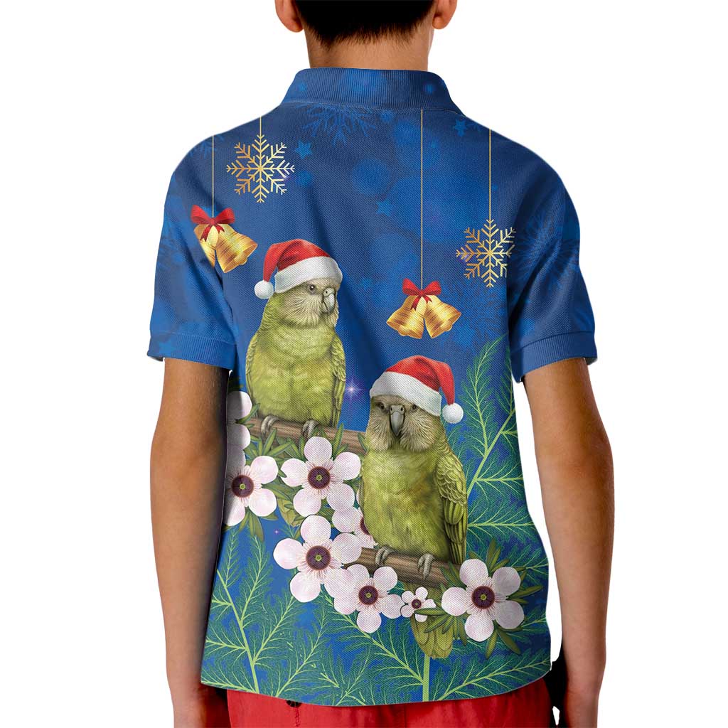 New Zealand Kakapo Christmas Kid Polo Shirt Owl Parrot Santa Sliver Fern Manuka - Blue - Aussie Hoodie