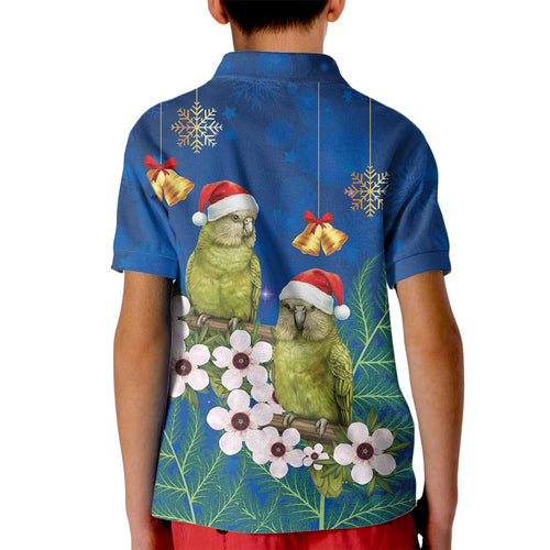 New Zealand Kakapo Christmas Kid Polo Shirt Owl Parrot Santa Sliver Fern Manuka - Blue - Aussie Hoodie