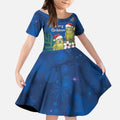 New Zealand Kakapo Christmas Kid Short Sleeve Dress Owl Parrot Santa Sliver Fern Manuka - Blue - Aussie Hoodie
