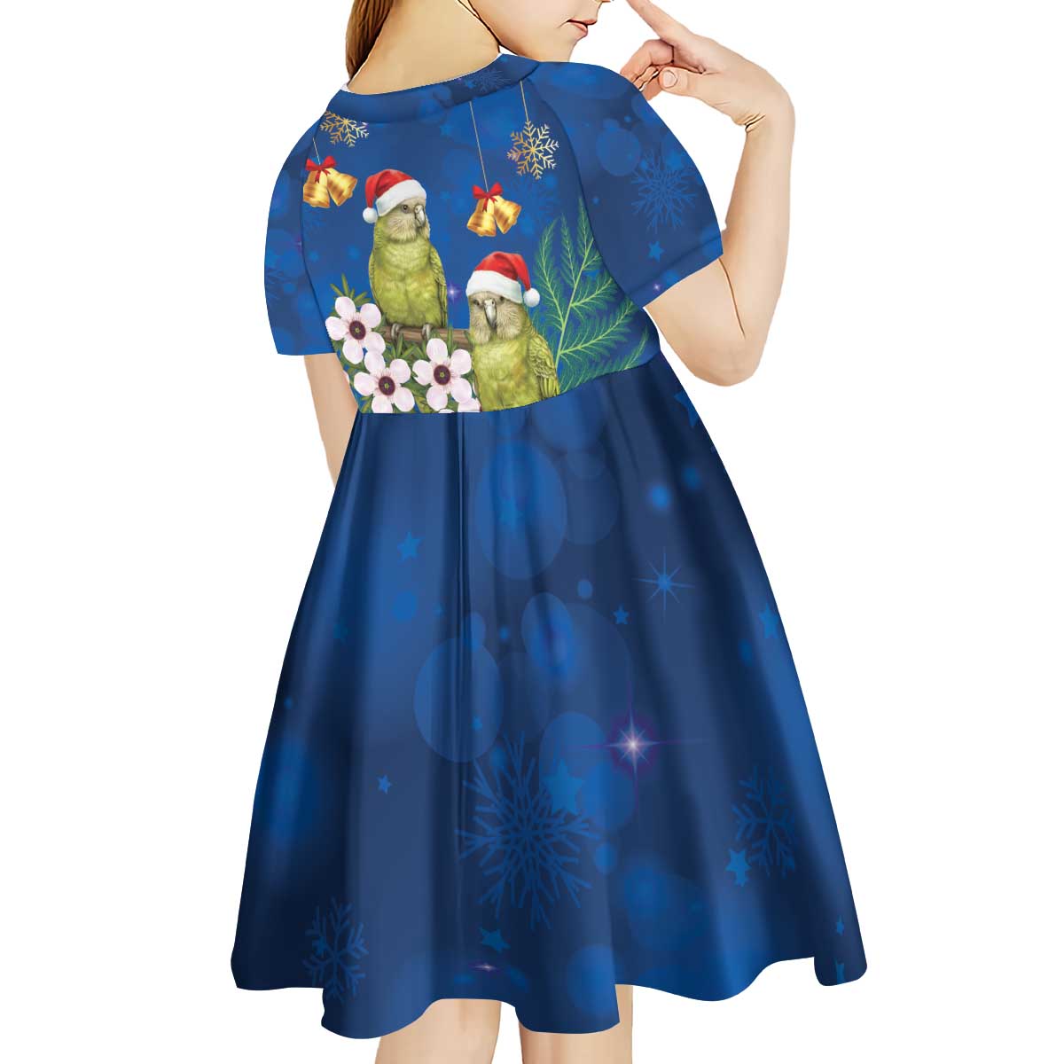 New Zealand Kakapo Christmas Kid Short Sleeve Dress Owl Parrot Santa Sliver Fern Manuka - Blue - Aussie Hoodie