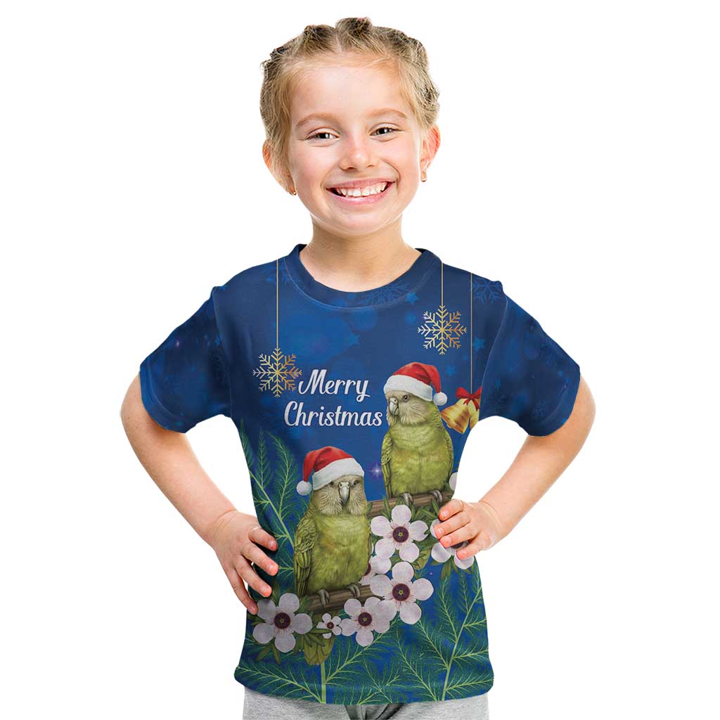 New Zealand Kakapo Christmas Kid T Shirt Owl Parrot Santa Sliver Fern Manuka - Blue - Aussie Hoodie