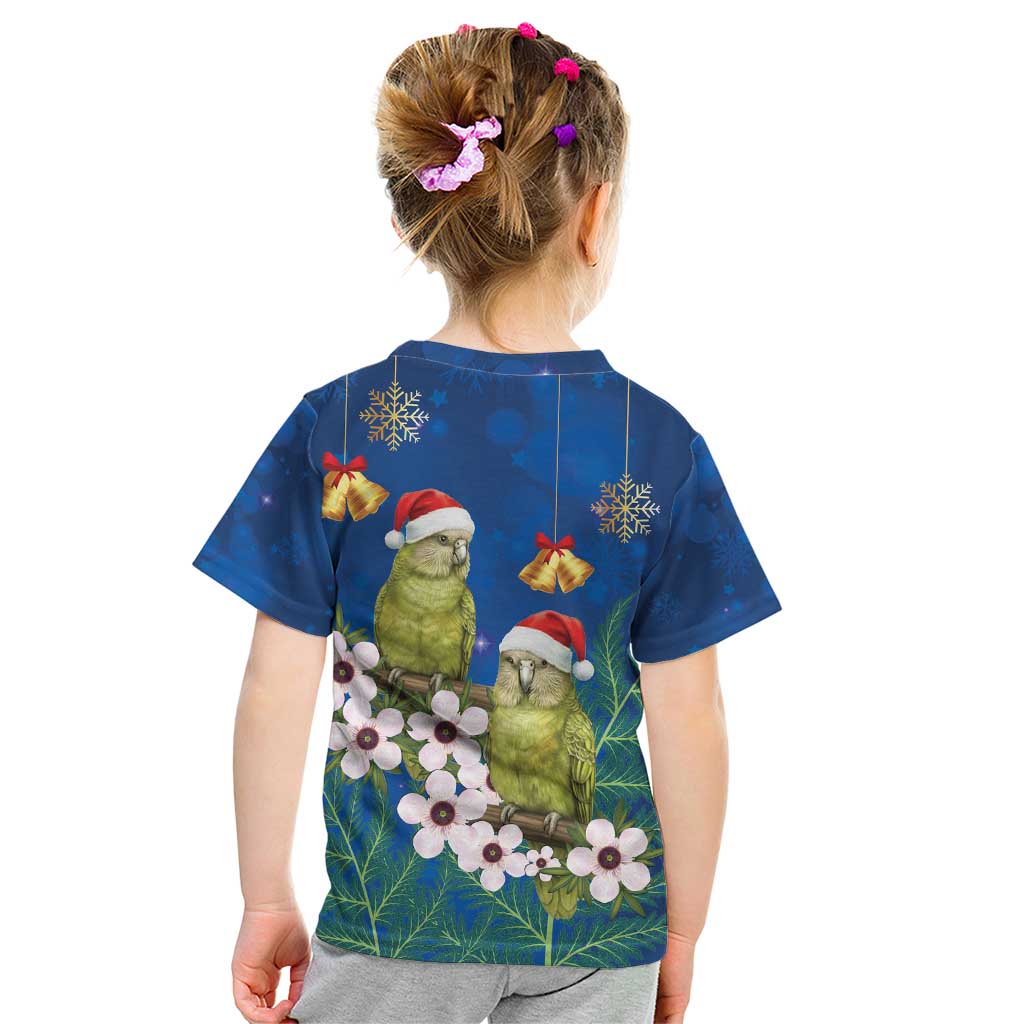 New Zealand Kakapo Christmas Kid T Shirt Owl Parrot Santa Sliver Fern Manuka - Blue - Aussie Hoodie