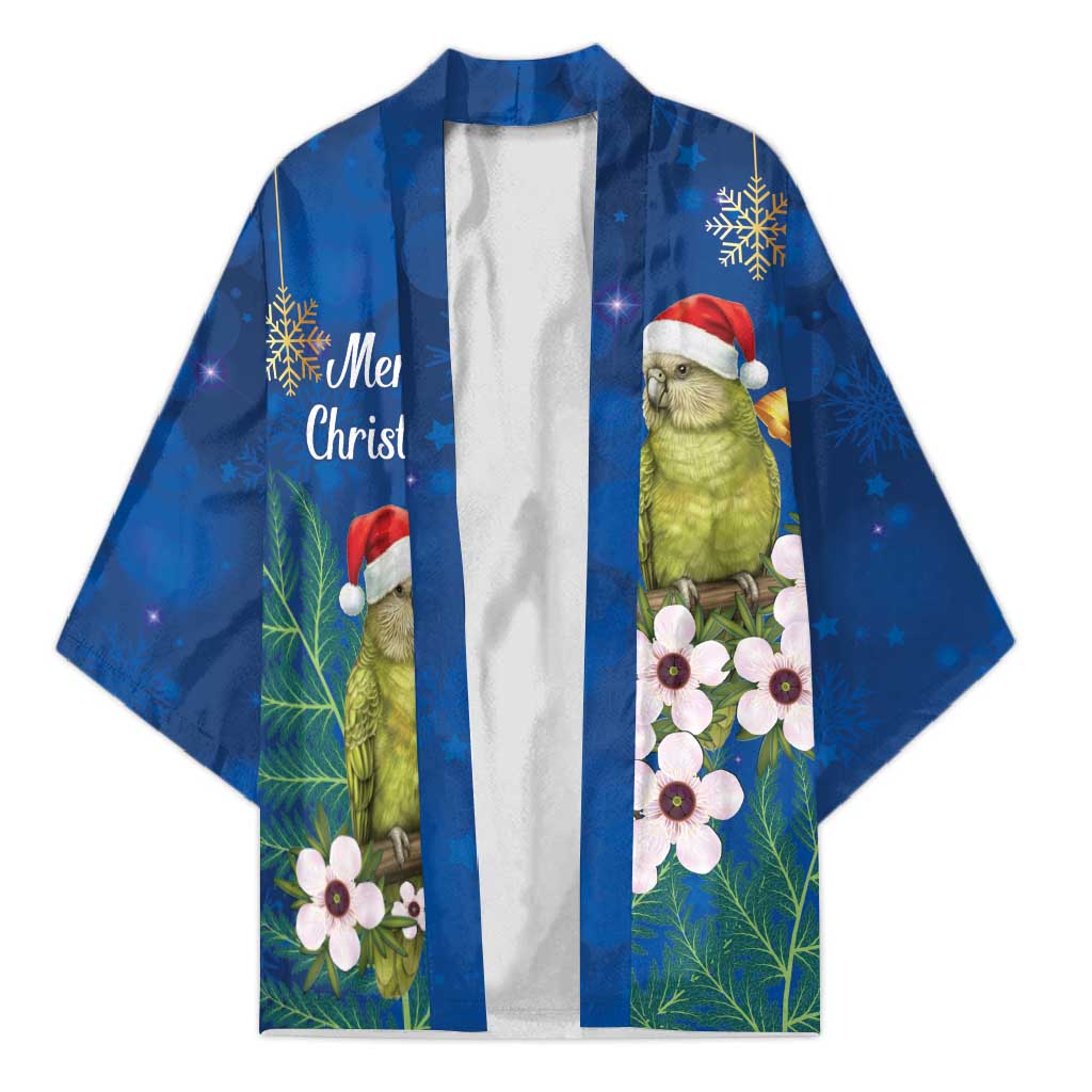 New Zealand Kakapo Christmas Kimono Owl Parrot Santa Sliver Fern Manuka - Blue - Aussie Hoodie