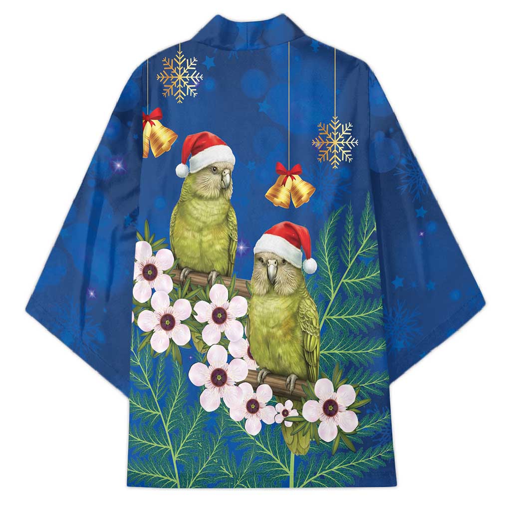 New Zealand Kakapo Christmas Kimono Owl Parrot Santa Sliver Fern Manuka - Blue - Aussie Hoodie
