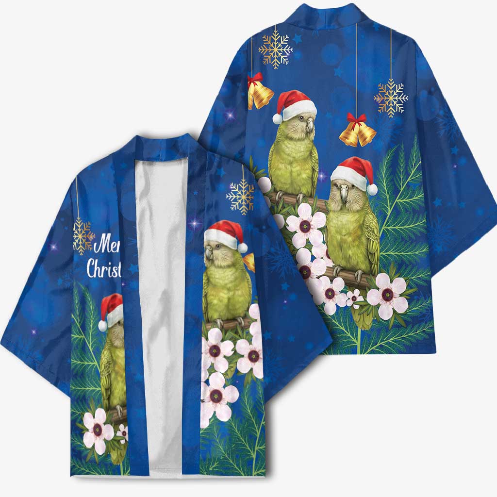 New Zealand Kakapo Christmas Kimono Owl Parrot Santa Sliver Fern Manuka - Blue - Aussie Hoodie