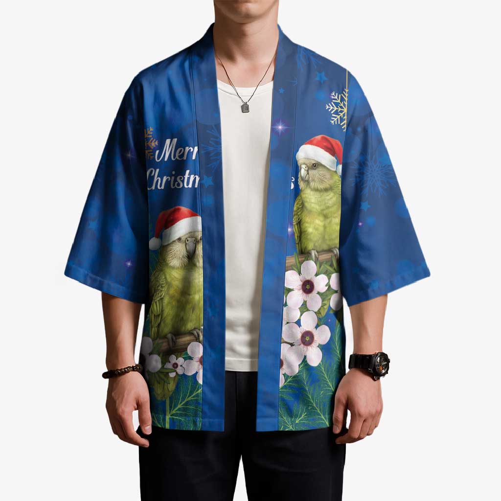 New Zealand Kakapo Christmas Kimono Owl Parrot Santa Sliver Fern Manuka - Blue - Aussie Hoodie