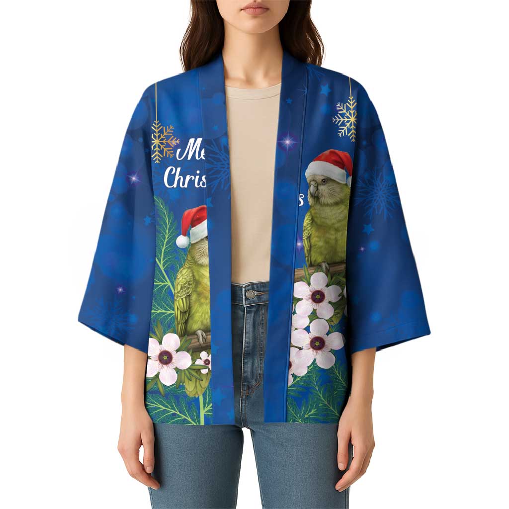 New Zealand Kakapo Christmas Kimono Owl Parrot Santa Sliver Fern Manuka - Blue - Aussie Hoodie