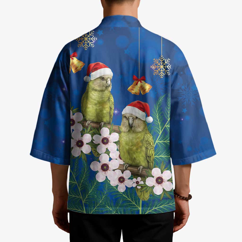 New Zealand Kakapo Christmas Kimono Owl Parrot Santa Sliver Fern Manuka - Blue - Aussie Hoodie