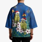 New Zealand Kakapo Christmas Kimono Owl Parrot Santa Sliver Fern Manuka - Blue - Aussie Hoodie