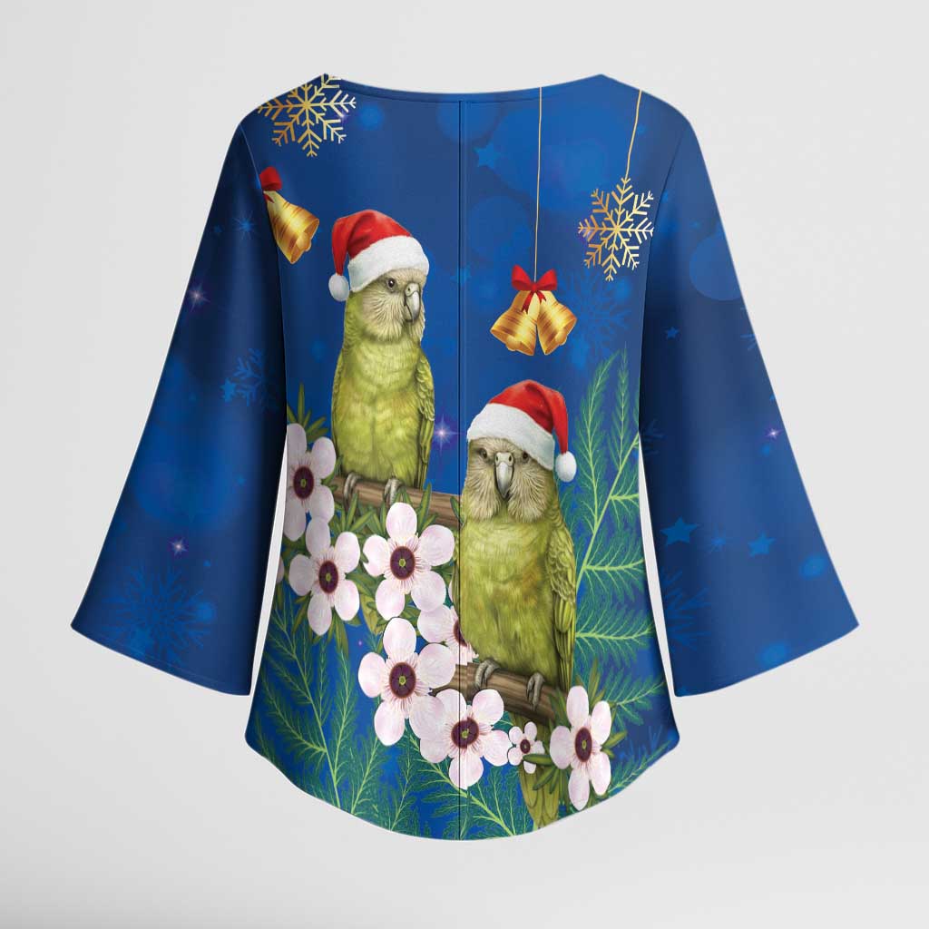 New Zealand Kakapo Christmas Kimono Sleeve Blouse Owl Parrot Santa Sliver Fern Manuka - Blue - Aussie Hoodie