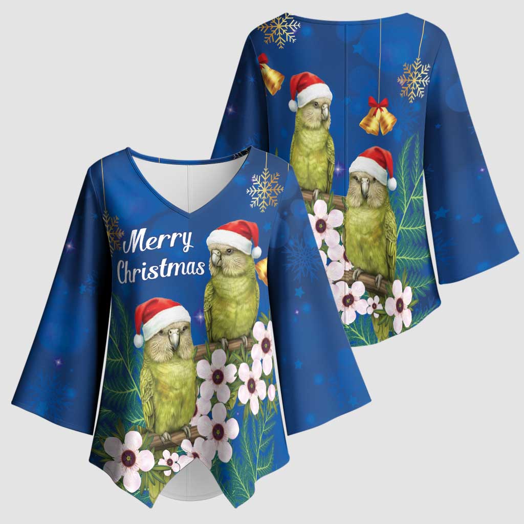 New Zealand Kakapo Christmas Kimono Sleeve Blouse Owl Parrot Santa Sliver Fern Manuka - Blue - Aussie Hoodie
