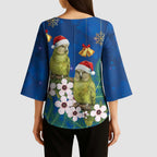 New Zealand Kakapo Christmas Kimono Sleeve Blouse Owl Parrot Santa Sliver Fern Manuka - Blue - Aussie Hoodie