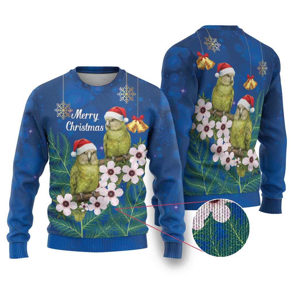 New Zealand Kakapo Christmas Ugly Christmas Sweater Owl Parrot Santa Sliver Fern Manuka - Blue - Aussie Hoodie