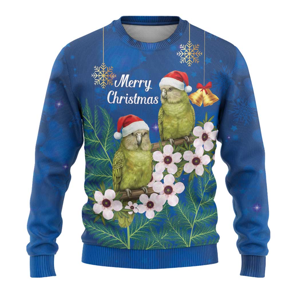 New Zealand Kakapo Christmas Ugly Christmas Sweater Owl Parrot Santa Sliver Fern Manuka - Blue - Aussie Hoodie