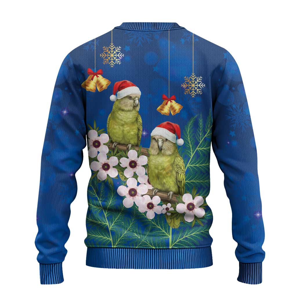 New Zealand Kakapo Christmas Ugly Christmas Sweater Owl Parrot Santa Sliver Fern Manuka - Blue - Aussie Hoodie