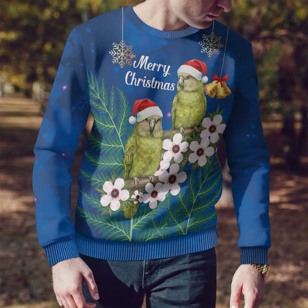 New Zealand Kakapo Christmas Ugly Christmas Sweater Owl Parrot Santa Sliver Fern Manuka - Blue - Aussie Hoodie
