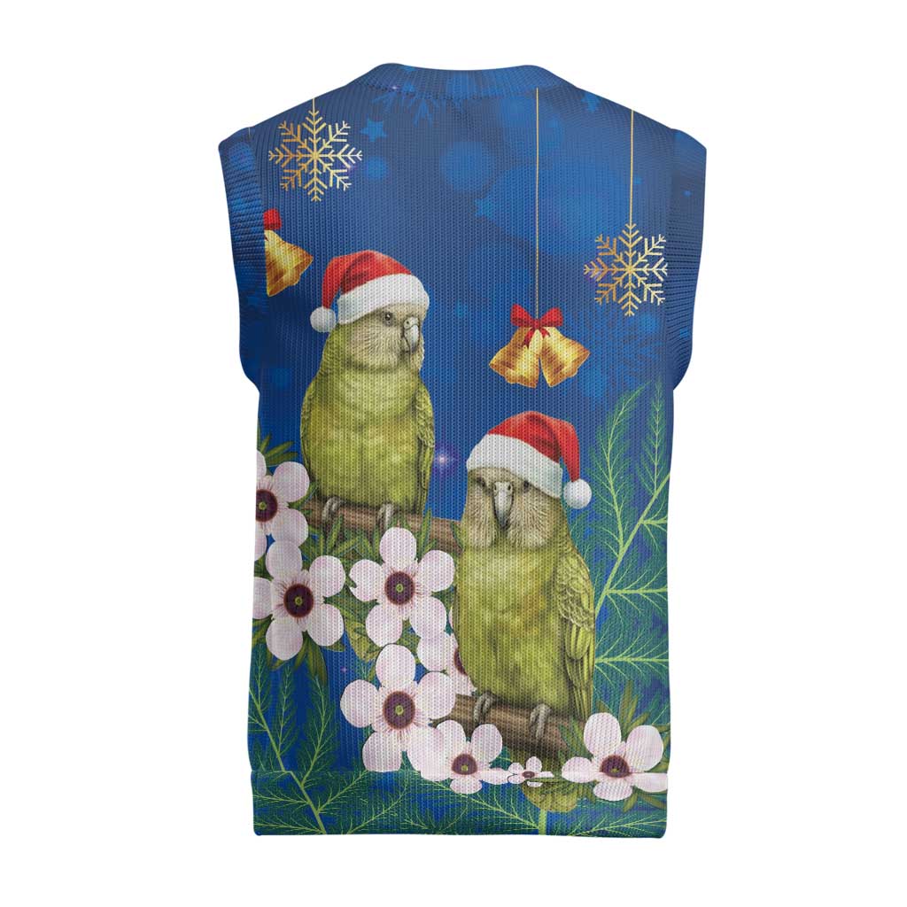 New Zealand Kakapo Christmas Knitted V-Neck Vest Owl Parrot Santa Sliver Fern Manuka - Blue - Aussie Hoodie