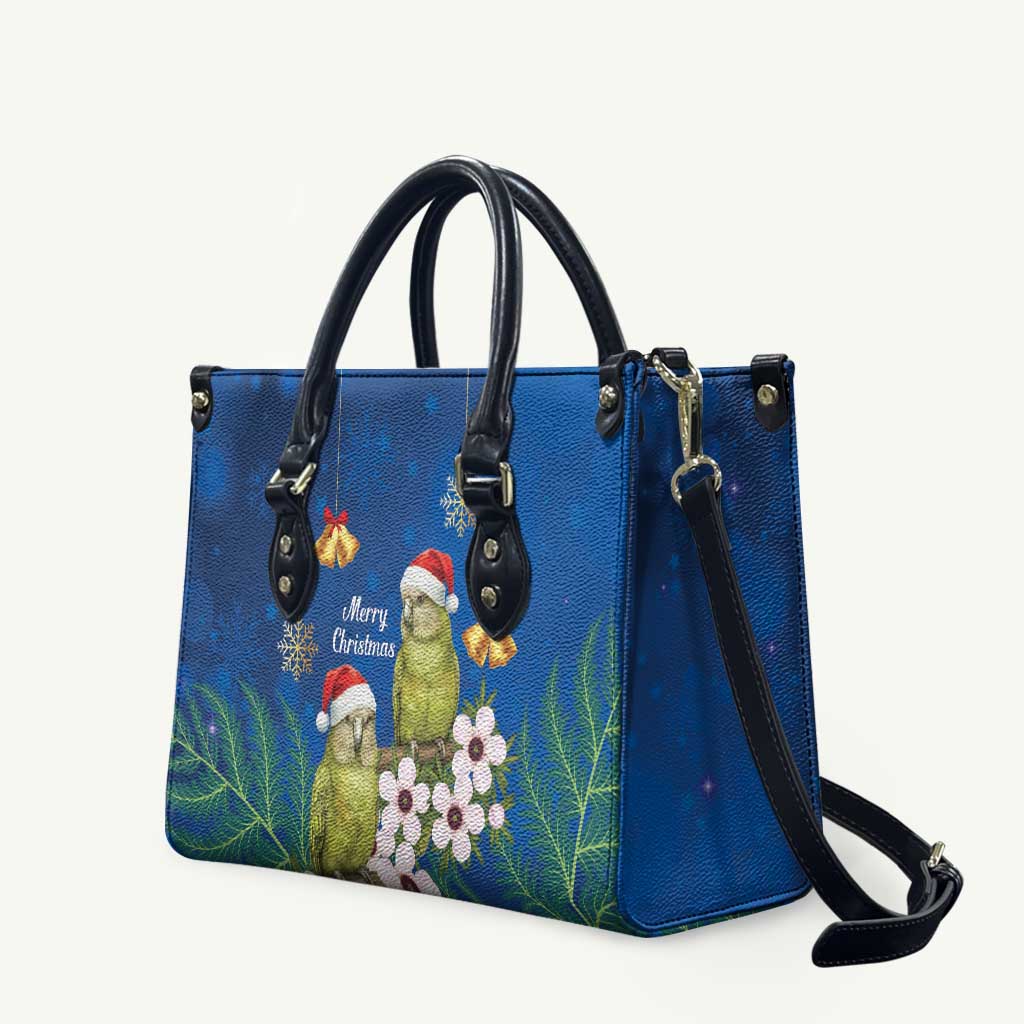 New Zealand Kakapo Christmas Leather Bag Owl Parrot Santa Sliver Fern Manuka - Blue - Aussie Hoodie