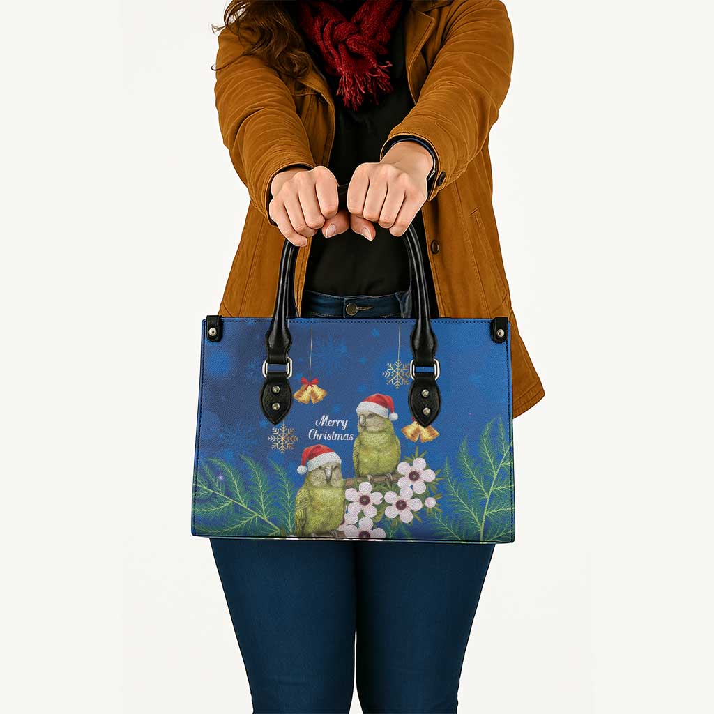 New Zealand Kakapo Christmas Leather Bag Owl Parrot Santa Sliver Fern Manuka - Blue - Aussie Hoodie