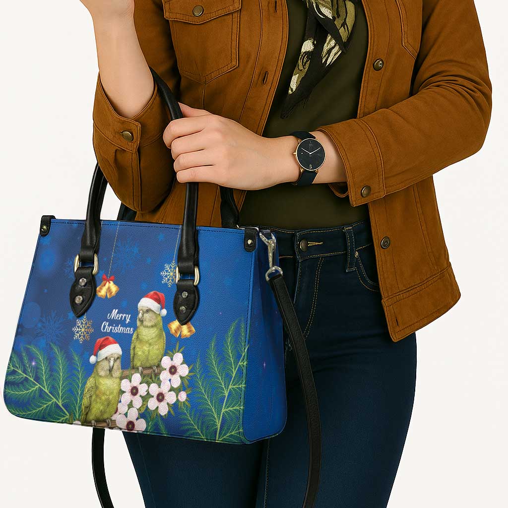 New Zealand Kakapo Christmas Leather Bag Owl Parrot Santa Sliver Fern Manuka - Blue - Aussie Hoodie