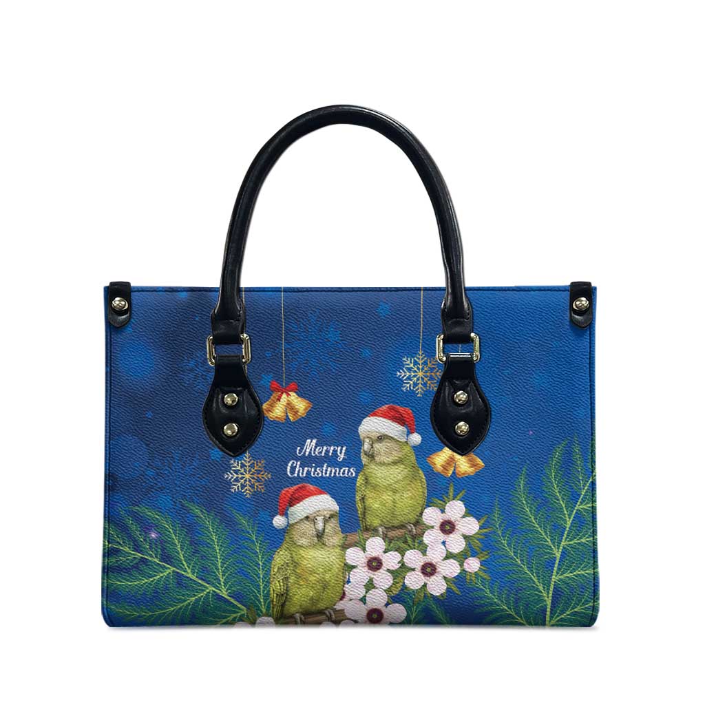 New Zealand Kakapo Christmas Leather Bag Owl Parrot Santa Sliver Fern Manuka - Blue - Aussie Hoodie