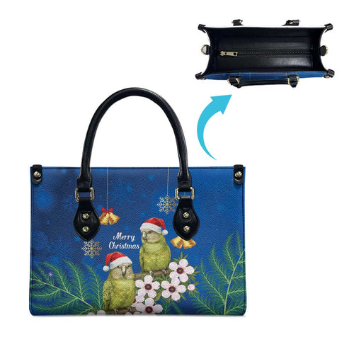 New Zealand Kakapo Christmas Leather Bag Owl Parrot Santa Sliver Fern Manuka - Blue - Aussie Hoodie