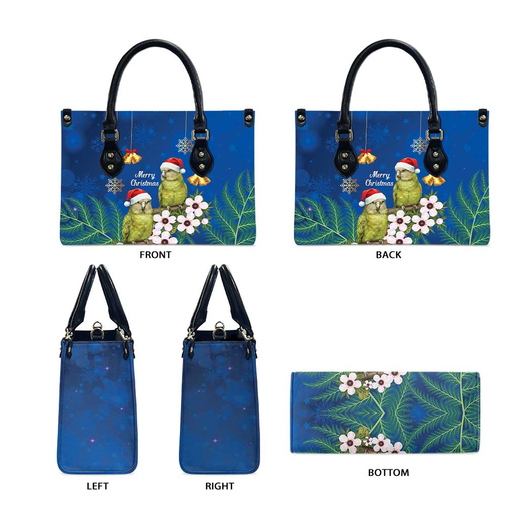 New Zealand Kakapo Christmas Leather Bag Owl Parrot Santa Sliver Fern Manuka - Blue - Aussie Hoodie