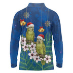 New Zealand Kakapo Christmas Long Sleeve Polo Shirt Owl Parrot Santa Sliver Fern Manuka - Blue - Aussie Hoodie
