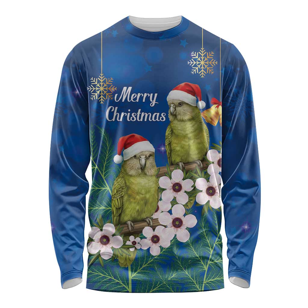 New Zealand Kakapo Christmas Long Sleeve Shirt Owl Parrot Santa Sliver Fern Manuka - Blue - Aussie Hoodie