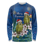 New Zealand Kakapo Christmas Long Sleeve Shirt Owl Parrot Santa Sliver Fern Manuka - Blue - Aussie Hoodie