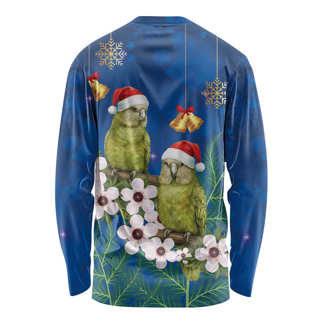 New Zealand Kakapo Christmas Long Sleeve Shirt Owl Parrot Santa Sliver Fern Manuka - Blue - Aussie Hoodie
