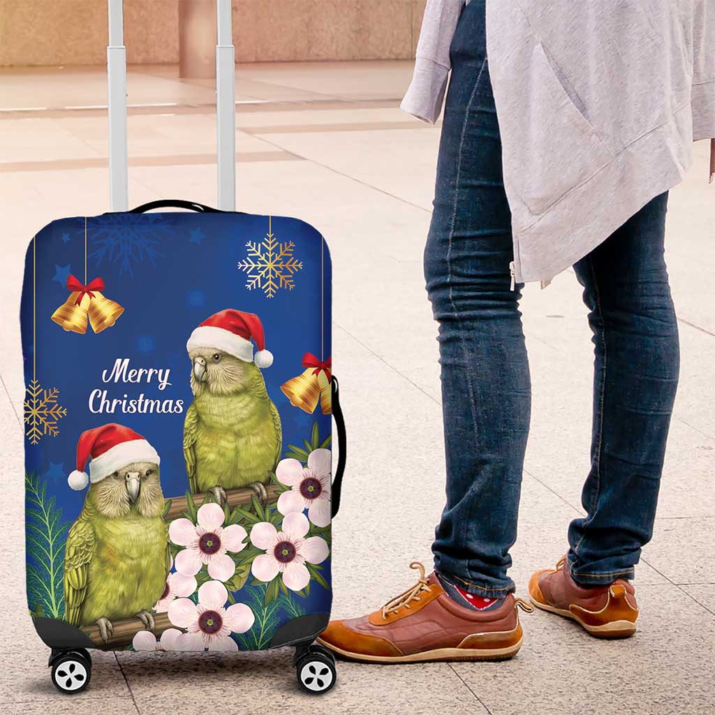 New Zealand Kakapo Christmas Luggage Cover Owl Parrot Santa Sliver Fern Manuka - Blue - Aussie Hoodie