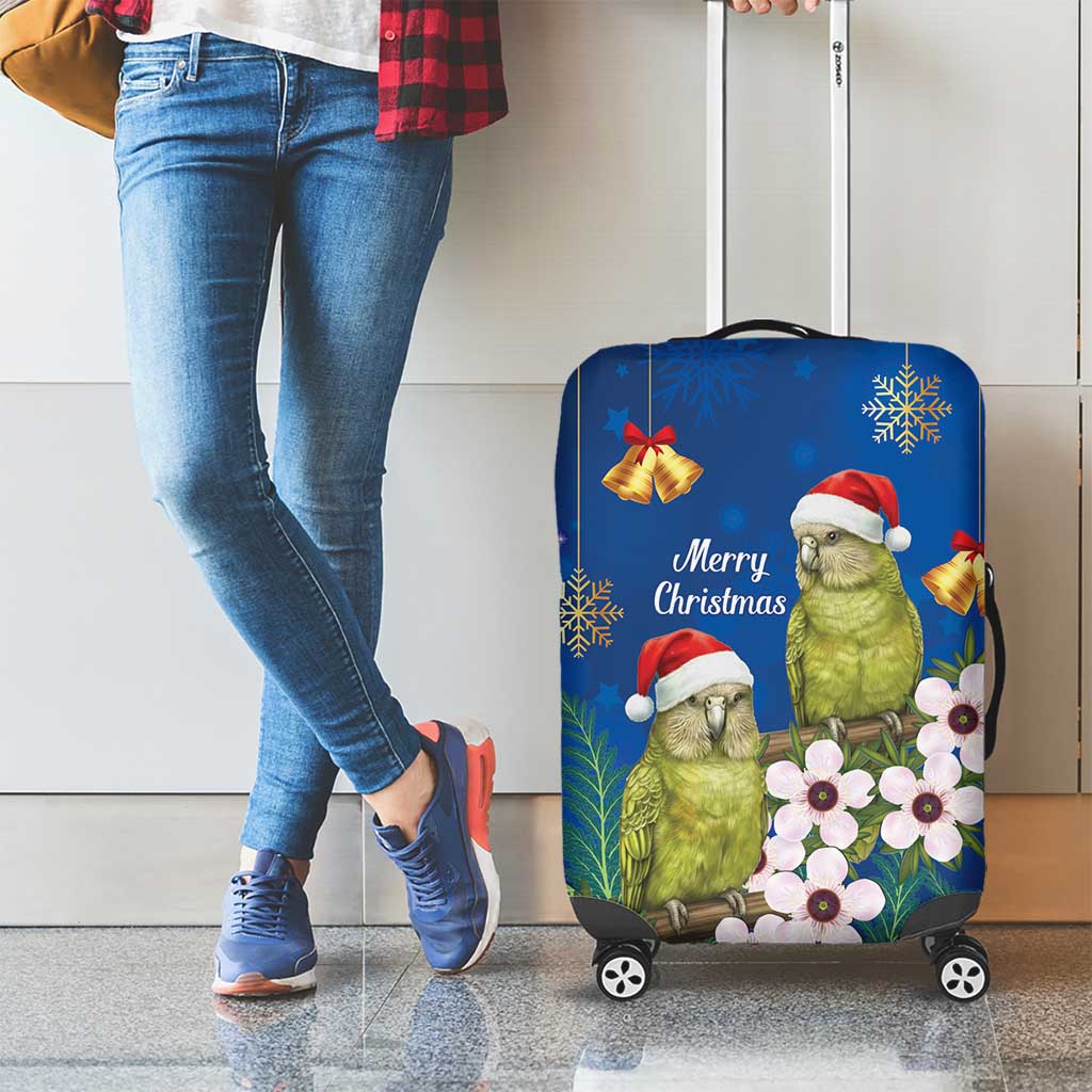 New Zealand Kakapo Christmas Luggage Cover Owl Parrot Santa Sliver Fern Manuka - Blue - Aussie Hoodie