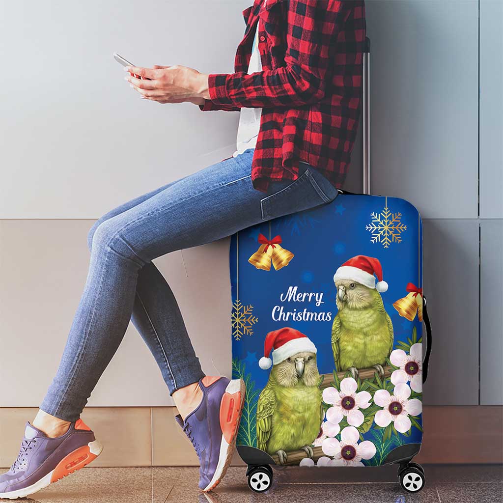 New Zealand Kakapo Christmas Luggage Cover Owl Parrot Santa Sliver Fern Manuka - Blue - Aussie Hoodie