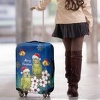 New Zealand Kakapo Christmas Luggage Cover Owl Parrot Santa Sliver Fern Manuka - Blue - Aussie Hoodie