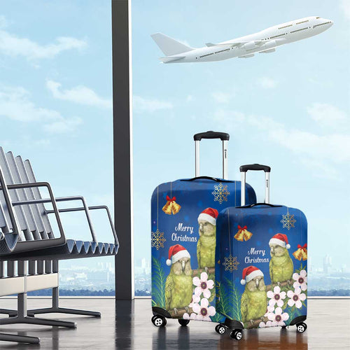 New Zealand Kakapo Christmas Luggage Cover Owl Parrot Santa Sliver Fern Manuka - Blue - Aussie Hoodie