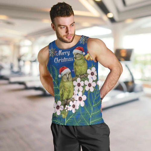 New Zealand Kakapo Christmas Men Tank Top Owl Parrot Santa Sliver Fern Manuka - Blue - Aussie Hoodie