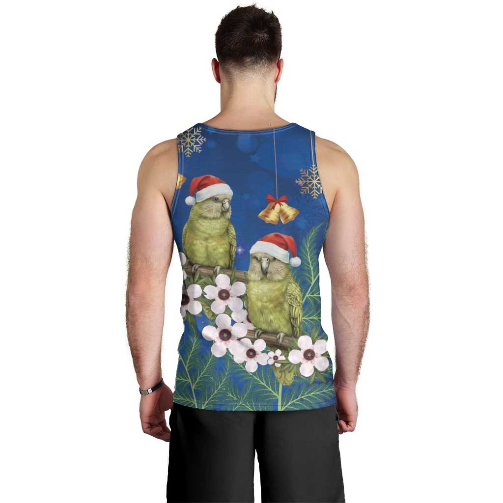 New Zealand Kakapo Christmas Men Tank Top Owl Parrot Santa Sliver Fern Manuka - Blue - Aussie Hoodie