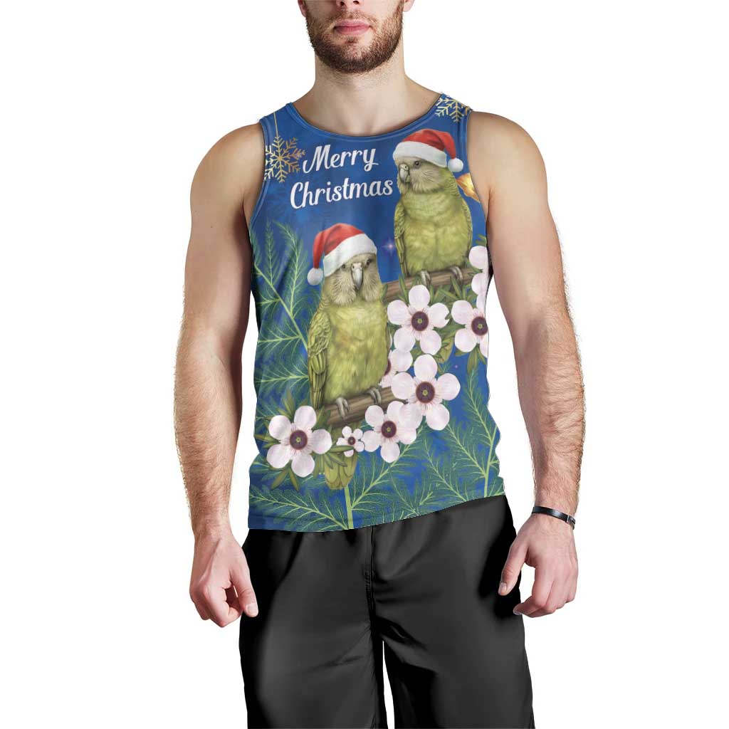 New Zealand Kakapo Christmas Men Tank Top Owl Parrot Santa Sliver Fern Manuka - Blue - Aussie Hoodie