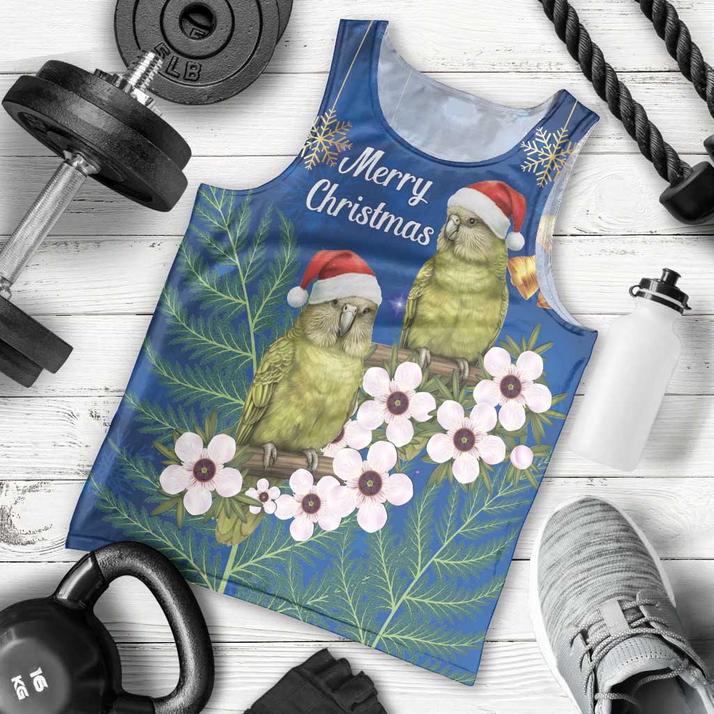 New Zealand Kakapo Christmas Men Tank Top Owl Parrot Santa Sliver Fern Manuka - Blue - Aussie Hoodie