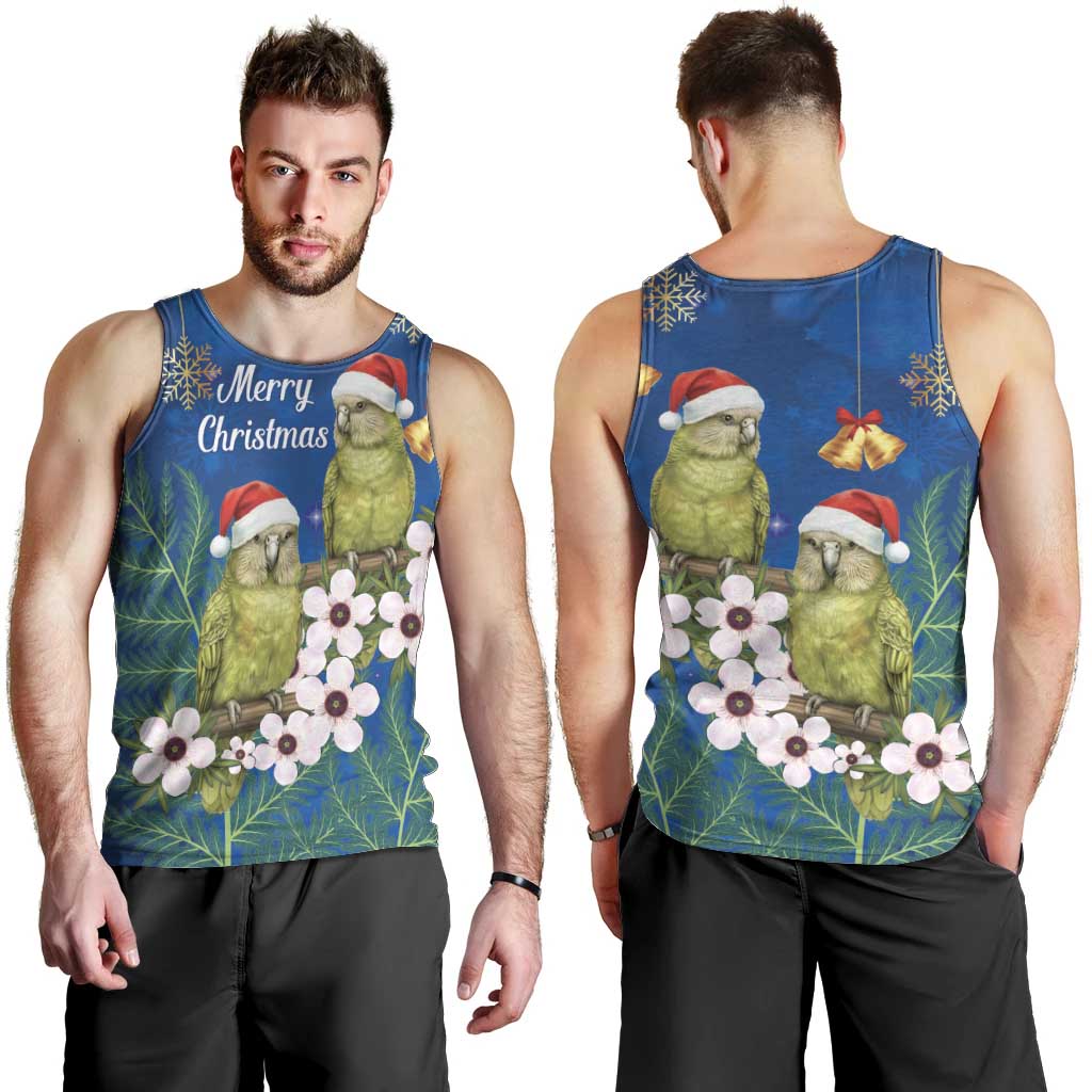 New Zealand Kakapo Christmas Men Tank Top Owl Parrot Santa Sliver Fern Manuka - Blue - Aussie Hoodie