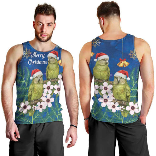 New Zealand Kakapo Christmas Men Tank Top Owl Parrot Santa Sliver Fern Manuka - Blue - Aussie Hoodie
