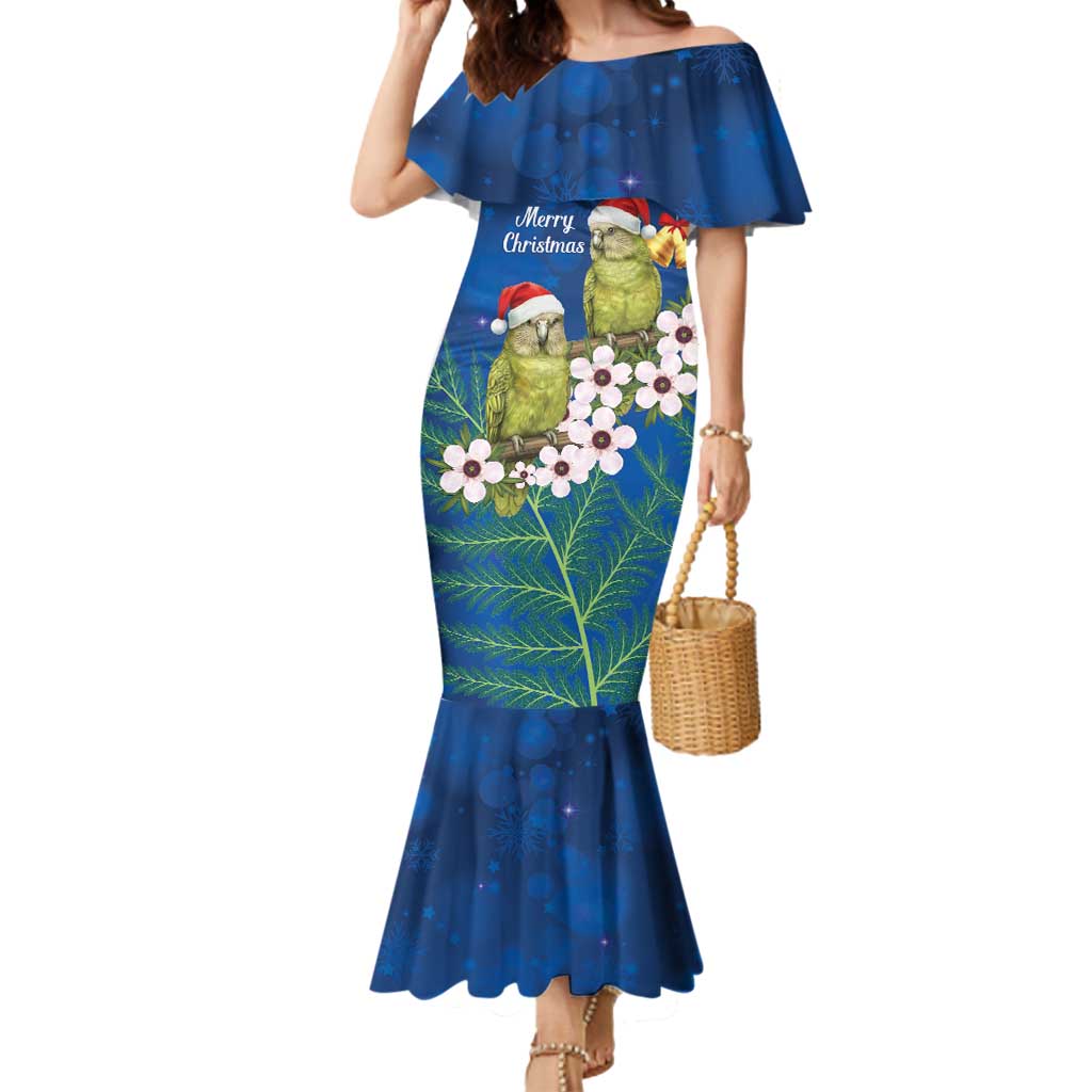 New Zealand Kakapo Christmas Mermaid Dress Owl Parrot Santa Sliver Fern Manuka - Blue - Aussie Hoodie