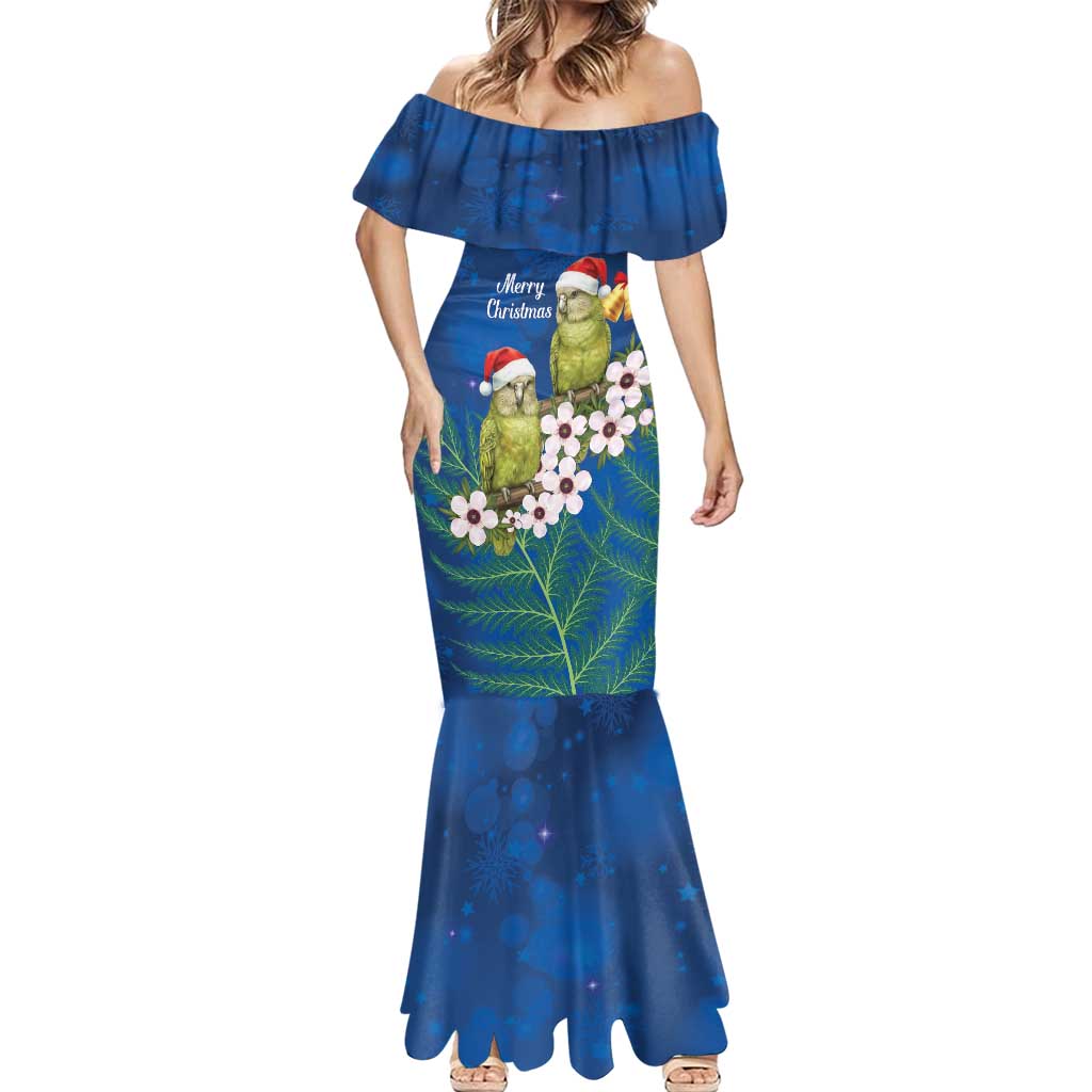 New Zealand Kakapo Christmas Mermaid Dress Owl Parrot Santa Sliver Fern Manuka - Blue - Aussie Hoodie
